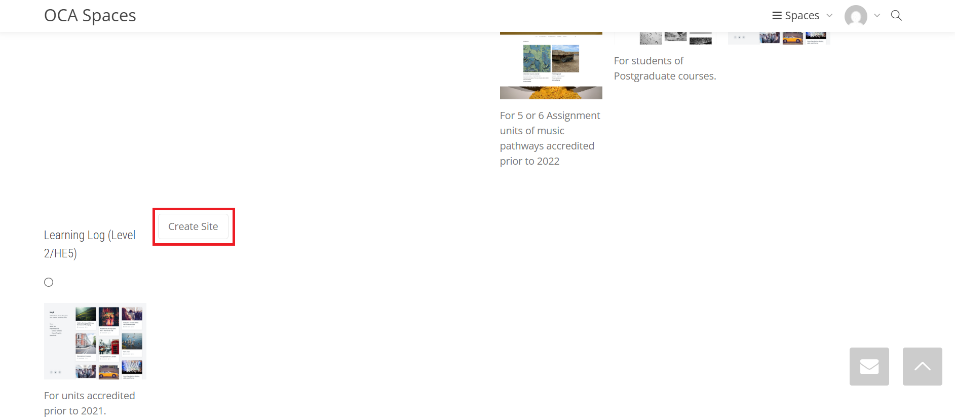 OCA Spaces - Create Site Button.png