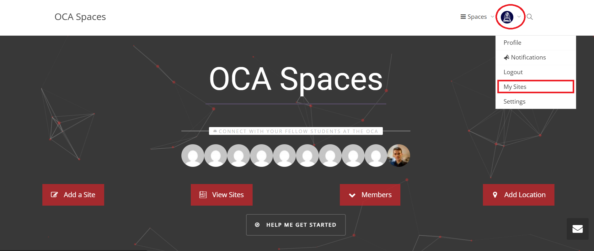 OCA Spaces - Dropdown My Sites.png