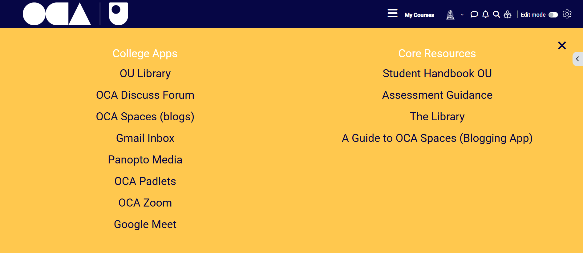 OCA Learn - Shortcut Menu - Open.png